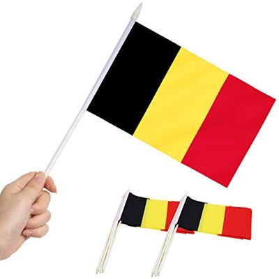 Anley Bandierina Belgio in Miniatura Mini Bandiere belghe da 5 "x 8" Colori sbiaditi e Resistenti alla Luce Bandierina 5.5x8 Pollici con Asta Portatile con Asta Solida Bianca da 12 "e Parte Anley Bandierina Belgio in Miniatura Mini Bandiere belghe da 5 "x 8" Colori sbiaditi e Resistenti alla Luce Bandierina 5.5x8 Pollici con Asta Portatile con Asta Solida Bianca da 12 "e Parte