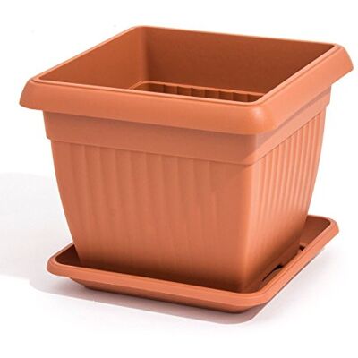 Prosperplast Vaso per Piante Terra Quadrato con Sottovaso 7L, Misure: 24 x 24 cm, Colore: Terracotta Prosperplast Vaso per Piante Terra Quadrato con Sottovaso 7L, Misure: 24 x 24 cm, Colore: Terracotta