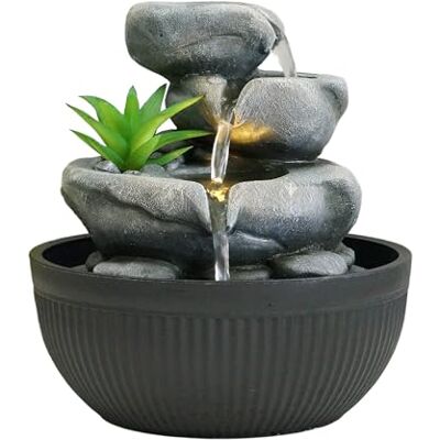 Dehner Fontana Lono, fontana con illuminazione a LED, ca. Ø 21 cm, altezza 21 cm, poliresina, grigio/nero Dehner Fontana Lono, fontana con illuminazione a LED, ca. Ø 21 cm, altezza 21 cm, poliresina, grigio/nero
