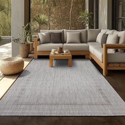 SIMPEX Tappeto Outdoor 60x100 cm Argento Design Bordura Tessuto Piatto Resistente alle Intemperie Lavabile per Balcone Cucina Ingresso SIMPEX Tappeto Outdoor 60x100 cm Argento Design Bordura Tessuto Piatto Resistente alle Intemperie Lavabile per Balcone Cucina Ingresso