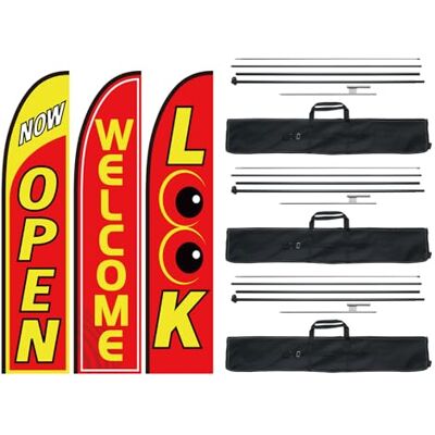 VEVOR Bandiere Kit Aperte Pubblicitarie per Affari Esterni, Kit Bandiere Pubblicitarie con Piuma, 3 Bandiere (Apri, Guarda, Benvenuto), 3 Aste, 3 Picchetti da Terra, Bandiere Swooper Aziende 440 cm VEVOR Bandiere Kit Aperte Pubblicitarie per Affari Esterni, Kit Bandiere Pubblicitarie con Piuma, 3 Bandiere (Apri, Guarda, Benvenuto), 3 Aste, 3 Picchetti da Terra, Bandiere Swooper Aziende 440 cm