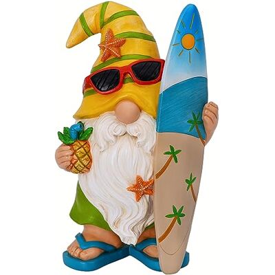 Mood Lab Gnomo da giardino – Statuetta a forma di gnomo surfista, altezza 23,9 cm, divertente decorazione per esterni o per la casa Mood Lab Gnomo da giardino – Statuetta a forma di gnomo surfista, altezza 23,9 cm, divertente decorazione per esterni o per la casa