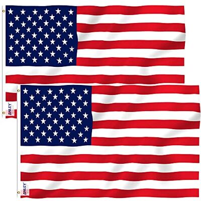 Anley Confezione da 2 Fly Breeze 3x5 piedi bandiera americana in poliestere americano colore vivido e resistente allo sbiadimento UV testata in tela e doppia cucitura bandiere USA Anley Confezione da 2 Fly Breeze 3x5 piedi bandiera americana in poliestere americano colore vivido e resistente allo sbiadimento UV testata in tela e doppia cucitura bandiere USA
