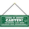 Schatzmix Blechschild Komm in Meinen Garten Metallschild 27x10cm Deko Tin Sign mit Kordel Targa di Metallo da Parete, Lamiera, Multicolore, 27x10 cm