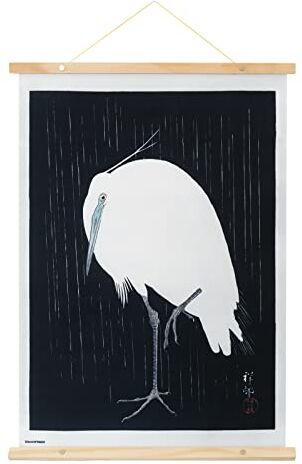 Kokonote : Stampa su Tela Egret in the Rain   Stampa da parete su tela con cornice legno a stecche e corda per appenderla, ideale come decorazione casa o poster da parete vintage