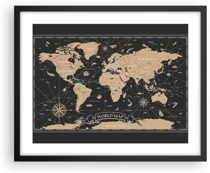 ARTTOR Poster da Parete Cornice Nera 50x40cm Mappa Del Mondo Vintage Retrò Decorativi Stampa da Parete Decorazione Murale Wall Art Quadri Moderni Soggiorno Camera da Letto Cucina Immagini P2BAA50x40-5430