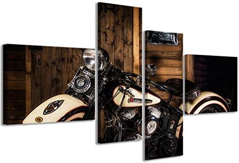 Stampe su Tela , Harley Davidson III Quadri Moderni in 4 pannelli già intelaiati, canvas, pronto per essere appeso, 160x70cm