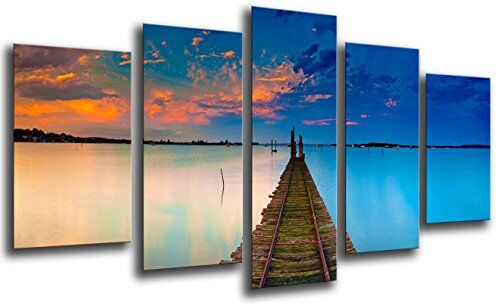 Cuadros Cámara Quadro Su Legno, Paesaggio Lago tramonto, tramonto in mare, 165 x 62cm, Stampa in qualita fotografica. Ref.