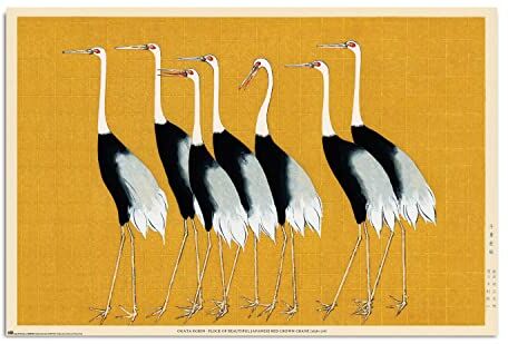 Grupo Erik : Poster Flock of Beautiful Japanese Red Crown Crane  Poster da paretekorin, 6x9,5cm,carta lucida   Poster da muro, incorniciabile   Poster artistici, poster arte moderna,poster decorativo