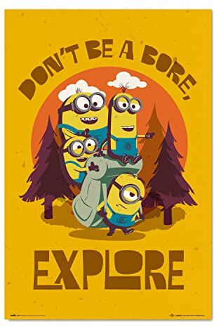 Grupo Erik Poster Minions Don't Be Bore Explore, 61x91.5 centimetri, Carta Lucida, Poster da Muro, Incorniciabile, Poster Cartone Animato, Poster Camera da Letto