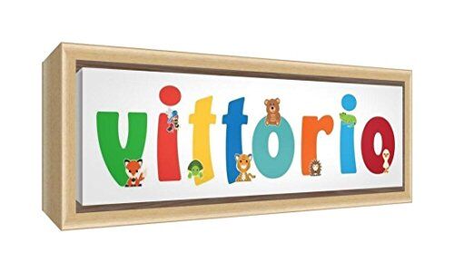 Little Helper Stampa su Tela Incorniciata Legno Naturale, Disegno Personalizzabile con Nome da Ragazzi Vittorio, Multicolore, 19 x 46 x 3 cm