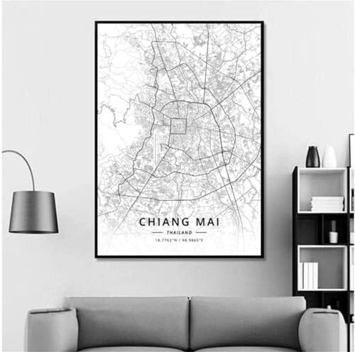 FURLOU Poster d'Arte Stampe Mappa della Città Stampa Artistica su Tela Home Room Decor Wall Art Poster Dipinti su Tela-50X70Cm Senza Cornice