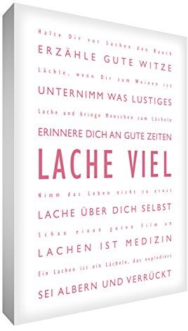 Little Helper Feel Good Art Quadro da parete, in tela con scritta in lingua tedesca Lache Viel, 91 x 60 cm, colore: Rosa e bianco