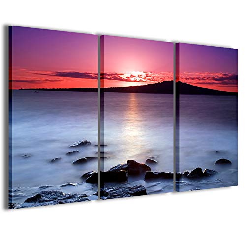 Stampe su Tela Sunset Tramonto surreale Quadri Moderni in 3 Pannelli già intelaiati, Canvas, Pronto per Essere Appeso, 100x70cm