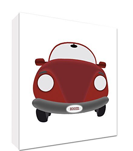 ART Tela decorativa spessa con motivo auto, 38 x 38 x 4 cm, colore: rosso/bianco