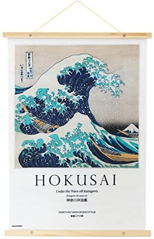 Grupo Erik : Stampa su Tela La grande onda di Kanagawa   Stampa da parete su tela con cornice legno a stecche e corda per appenderla, ideale come the great wave of kanagawa poster