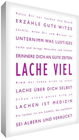 Little Helper Feel Good Art Quadro da parete, in tela con scritta in lingua tedesca Lache Viel, 60 x 40 cm, colore: Rosa scuro con bianco