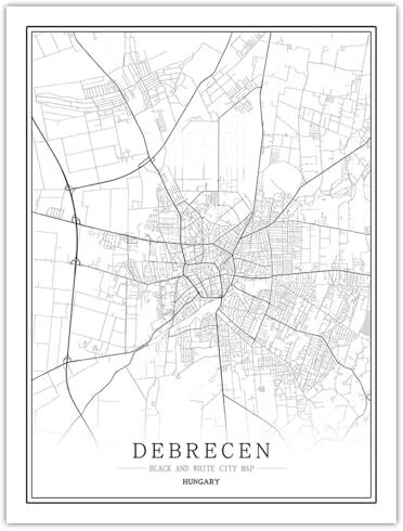 CUNNVN DEBRECEN nero bianco Manifesto della mappa di arte astratta Modello di mappa artistica linea creativa, pittura su tela per decorazione domestica con immagine artistica da parete 50x70 cm