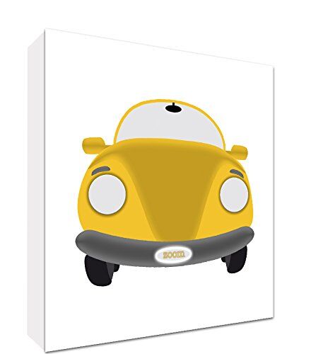 ART Tela decorativa spessa con motivo auto, 25 x 25 x 4 cm, colore: Giallo/Bianco