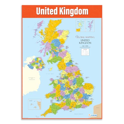 Daydream Education Cartina del Regno Unito   Poster geografico   Carta lucida misura 850 mm x 594 mm (A1)   Poster di classe geografica   Schede educative by