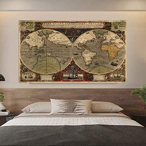 HENGTERST Una mappa del mondo Retro Vecchia Immagini Dipinti di tela for soggiorno Stampe Decorazione della parete della casa Poster Nessun cornice (Color : O map 4, Size : 70x120cm)