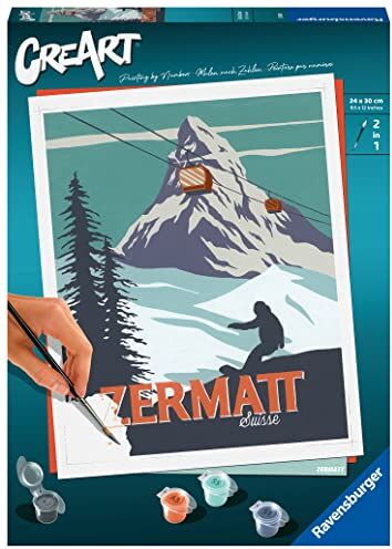 Ravensburger CreArt Zermatt in Svizzera, Kit per Dipingere con i Numeri, Contiene Tavola Prestampata 24x30 cm, Pennello, Colori e Accessori, Gioco Creativo e Relax per Adulti 14+ Anni