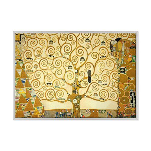 ConKrea Quadro su Tela Canvas INTELAIATO con Cornice L'Albero della Vita Gustav Klimt Cultura Arte Art Nouveau Stile Liberty 70x100cm Stile Moderno Bianco (cod.)