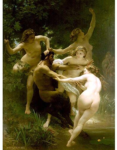 Wee Blue Coo William Adolphe Bouguereau Nymphs Satyr Old Master Painting Art Print Poster Wall Decor 12X16 Inch Vecchio maestro Pittura Manifesto Parete