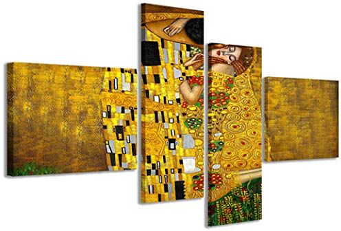 Stampe su Tela , Klimt I Il Bacio Nuovo Quadri Moderni in 4 pannelli già intelaiati, canvas, pronto per essere appeso, 160x70cm