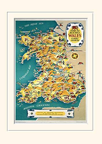 Pyramid Galles Vintage Map-Mounted Stampa Memorabilia 30 x 40 cm, Carta, Multicolore, 30 x 40 x 1.3 cm