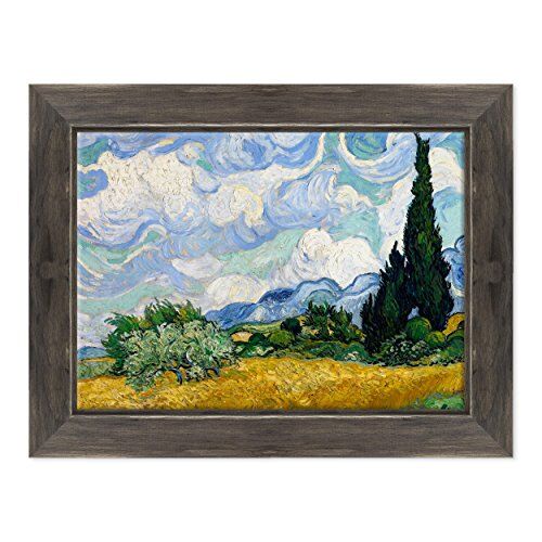 Conkrea QUADRO SU TELA CANVAS INTELAIATO CON CORNICE Van Gogh Campo di grano con cipressi 50x70cm Stile Country Nero Shabby (cod.)