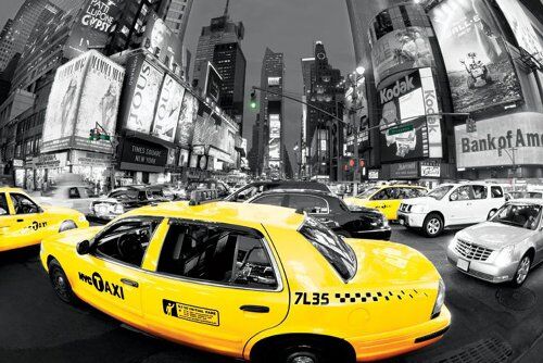 1art1 Empire  Poster di New York colorato con Taxi Giallo in Corsa, 91,5 x 61 cm