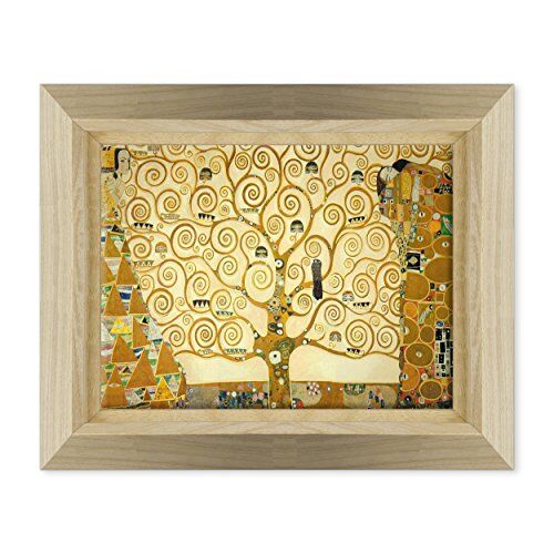 Conkrea Quadro su Tela Canvas INTELAIATO con Cornice L'Albero della Vita Gustav Klimt Cultura Arte Art Nouveau Stile Liberty 30x40cm Stile Design Legno Naturale (cod.)