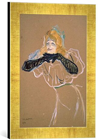 kunst für alle 'IMMAGINE incorniciata di Henri De Toulouse Lautrec "Yvette sindrome Bert (1867 – 1944) Singing' Linger, longer, Loo ', 1894, stampata, 30 x 40 cm, nel quadro immagini fatti a mano di alta qualità oro Raya