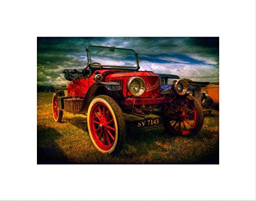 Wee Blue Coo Vintage Red Old Car Classic Automobile Stampa artistica da parete