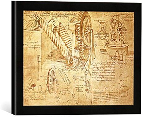 kunst für alle 'IMMAGINE incorniciata di Leonardo da Vinci "Facsimile of Codex Atla nticus f.386r Archimede Screws and Water Wheels (Original Copy in the Biblioteca AMBOS veneziana, Milan, 1503/, stampata nel quadro immagini fatti a mano di alta qualità, 