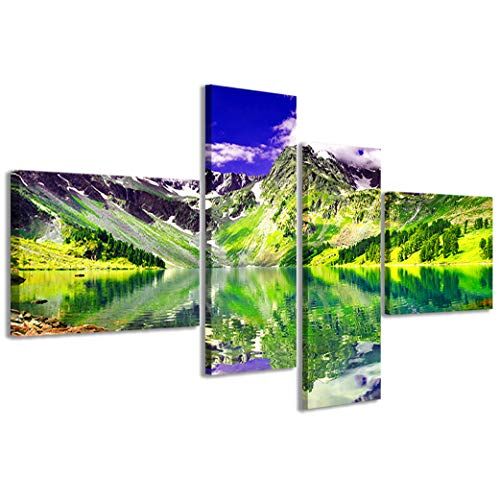 Stampe su Tela , green mountain landscape paesaggio di montagna verdeQuadri Moderni in 4 pannelli già intelaiati, canvas, pronto per essere appeso, 160x70cm