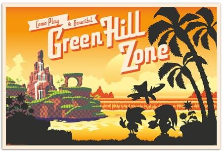 Grupo Erik : Poster Sonic Come Play at Beautiful Green Hill Zone   Poster da parete Sonic, 61 x 91,5 cm, Poster da muro con carta lucida e incorniciabile, Sonic The Hedgehog Gadget