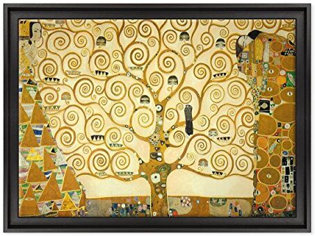 ConKrea Quadro su Tela Canvas INTELAIATO con Cornice L'Albero della Vita Gustav Klimt Cultura Arte Art Nouveau Stile Liberty 50x70cm Stile Contemporaneo Nero (cod.)