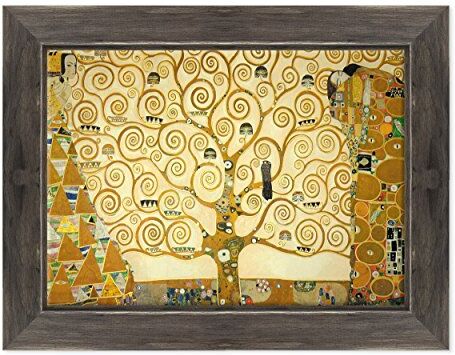 ConKrea Quadro su Tela Canvas INTELAIATO con Cornice L'Albero della Vita Gustav Klimt Cultura Arte Art Nouveau Stile Liberty 50x70cm Stile Country Nero Shabby (cod.)