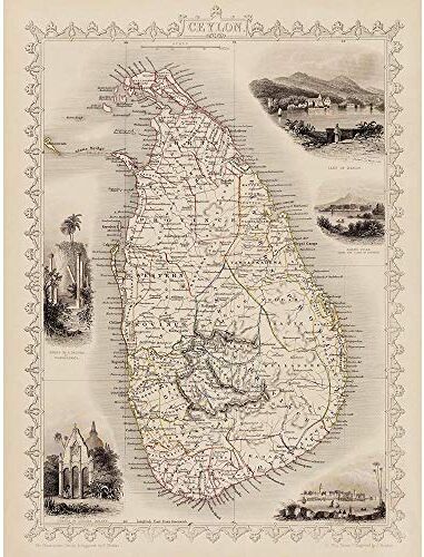 Wee Blue Coo Ceylon Sri Lanka Map Art Print Poster Wall Decor 12X16 Inch Carta geografica Manifesto Parete