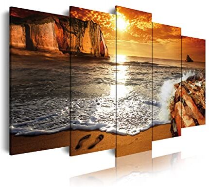 DekoArte Quadri moderni Stampa di Immagini Artistica Digitalizzata   Tela Decorativa Per Soggiorno o Stanza da letto   Stile Paesaggio Alberi Tramonto nella Spiaggia  5 Pezzi 150 x 80 cm