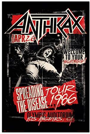 Grupo Erik : Poster Anthrax Spreading the Disease 1986   Poster da parete Anthrax, 61 x 91,5 cm, Poster da muro con carta lucida e incorniciabile, Decorazione casa, Poster Metal Band