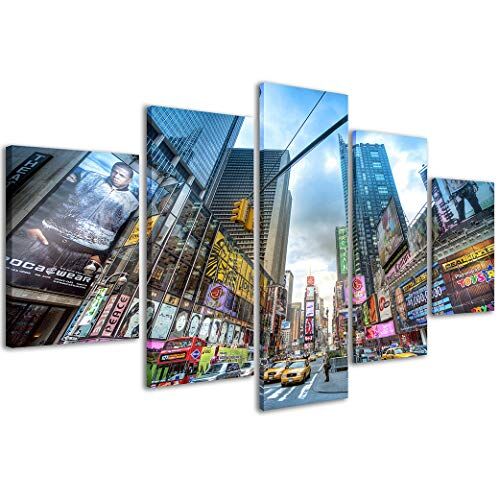 Stampe su Tela Città New York 232 Quadri Moderni Times Square in 5 Pannelli già intelaiati, Pronto per Essere Appeso, 200x90cm
