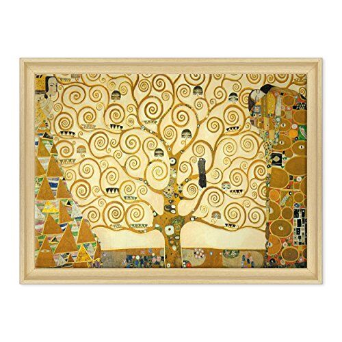 Conkrea Quadro su Tela Canvas INTELAIATO con Cornice L'Albero della Vita Gustav Klimt Cultura Arte Art Nouveau Stile Liberty 50x70cm Stile Contemporaneo Legno Naturale (cod.)