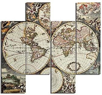 Homemania Quadro World 4 Pezzi Mappa da Soggiorno, Camera Multicolore in MDF, 76 x 0,3 x 50 cm