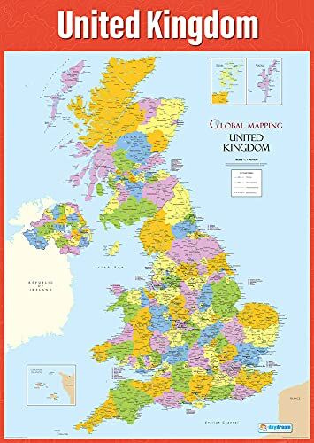 Daydream Education Cartina del Regno Unito   Poster geografico   Carta lucida laminata misura 850 mm x 594 mm (A1)   Poster Geografia Classroom   Schede educative by
