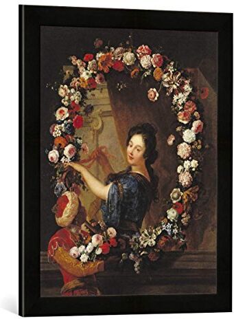 kunst für alle 'IMMAGINE incorniciata da J B. & joshi A. de Fontenay & Coypel "Portrait of a Woman Surrounded by Flowers, Presumed To Be Julie d' 'angennes, stampata nel quadro immagini fatti a mano di alta qualità, 40 x 60 cm, Nero Opaco