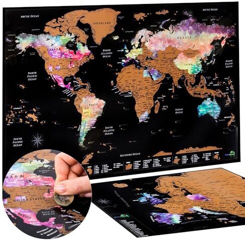 Atlas & Green Mappa del mondo da grattare   Cartina Geografica Mondo   Mappamondo da Parete   Mappa dell'Europa + Tubo Regalo Inclusi