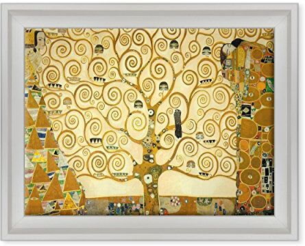 Conkrea Quadro su Tela Canvas INTELAIATO con Cornice L'Albero della Vita Gustav Klimt Cultura Arte Art Nouveau Stile Liberty 30x40cm Stile Contemporaneo Bianco (cod.)